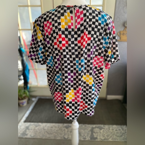 Vintage Bobbie Brooks checkered short sleeve blouse button back size large - Picture 3 of 8